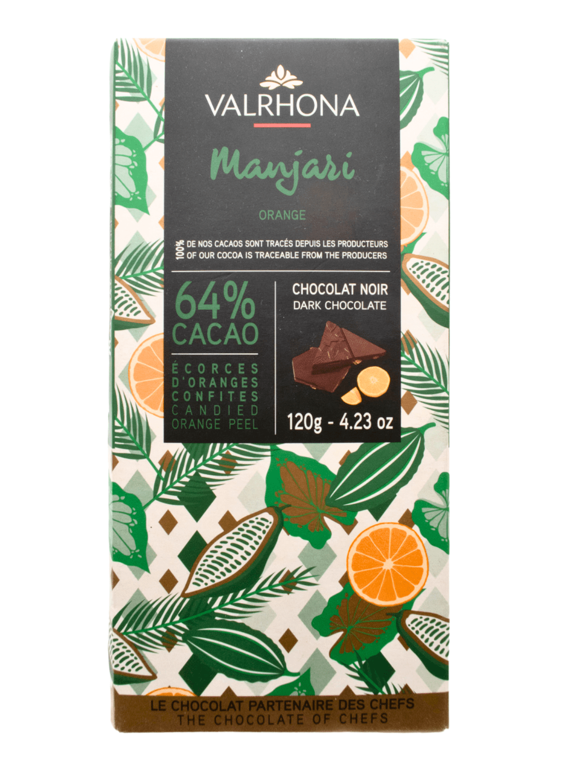 TABLETTE MANJARI ORANGE PEEL 64% 120gr